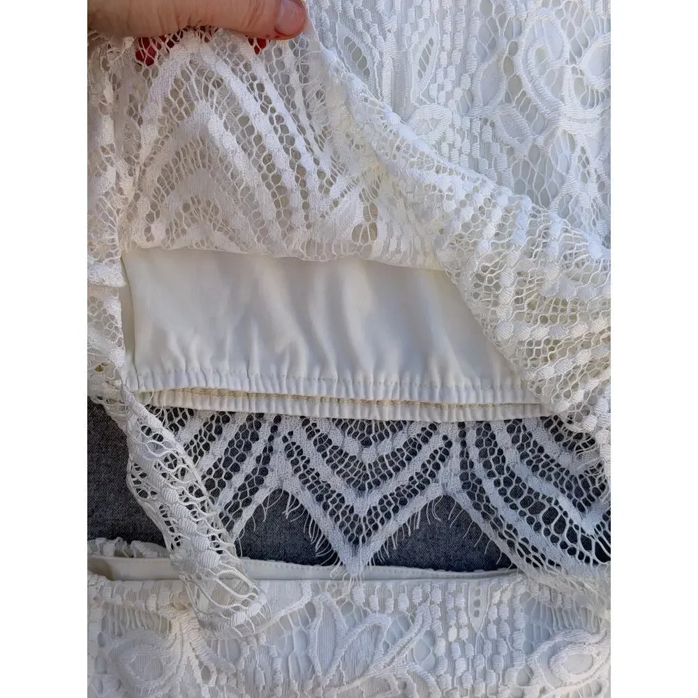 Danity Ivory Lace Two Piece Set Crop Top Skirt Boho Size Small